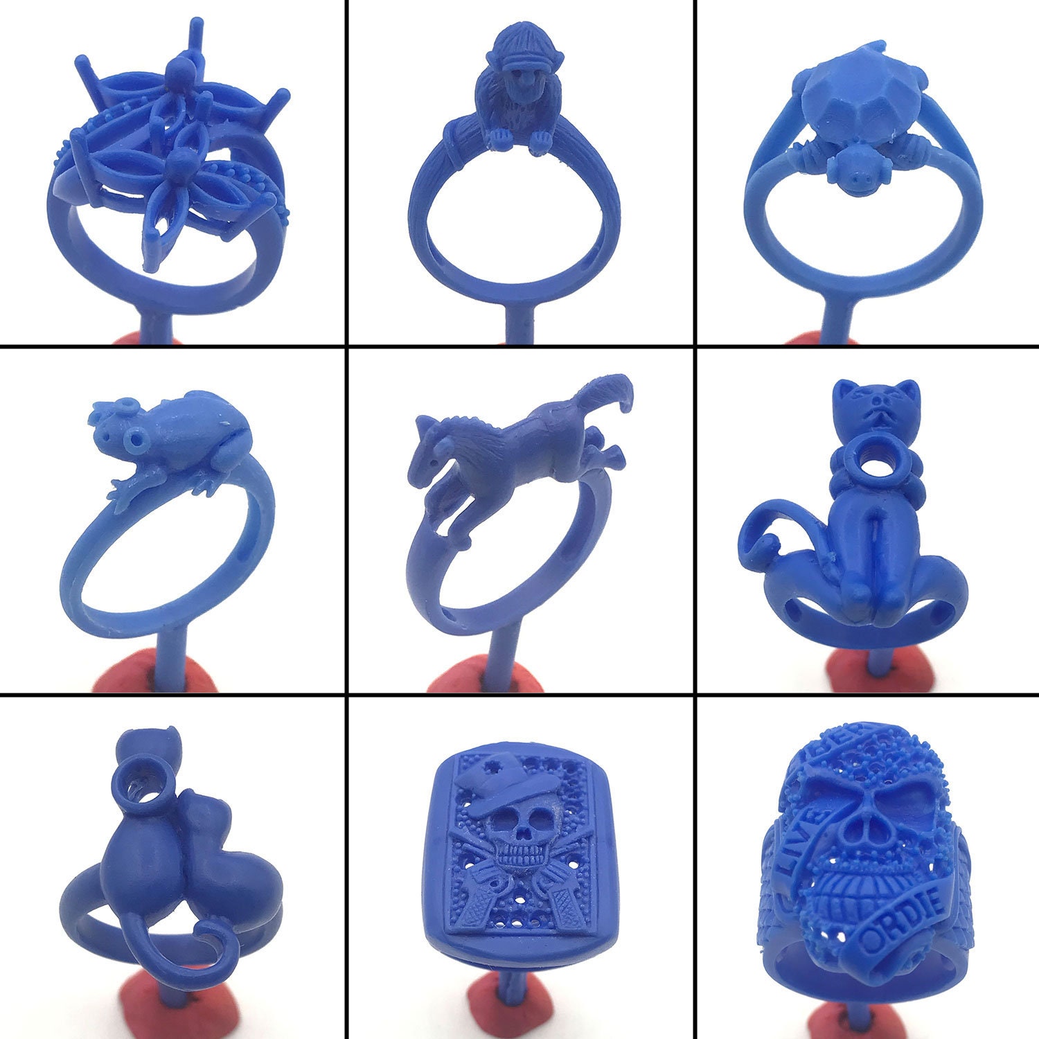 9PC Lost Wax Casting Ring Molds Patterns WRB141 Cat & Skull, Animal