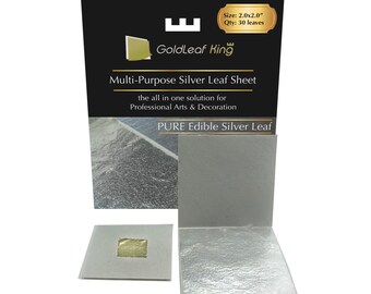 Genuine Edible Silver Leaf Sheets | Goldleafking | 30 Sheets - 2.0 inches Cooking, Cake, Chocolate, Silver Fondant, Edible Cake Decorations