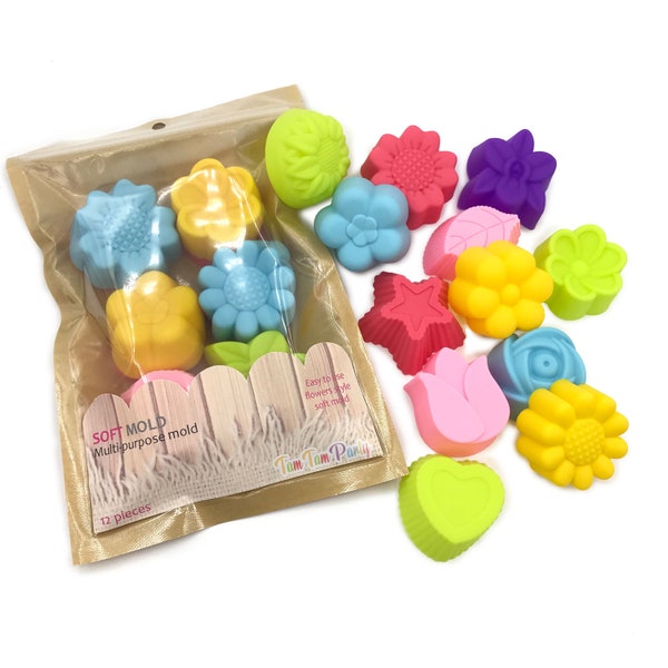 12PC Set Pack TamTamParty | Assorted Colours Flowers Mixed Design Molds | Chocolate - Candy - Jelly - Mini Soap | Ice Cube - Silicone Molds