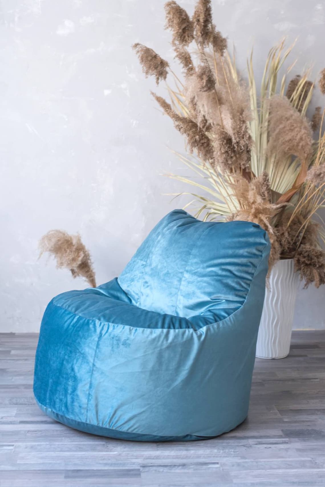 Velour Bean Bag Chair Light Blue Inner and Outer Bags With Etsy