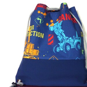 Bolsa de ginástica infantil com etiqueta de identificação, veículos de construção, escavadeira à prova d'água 28x32 LxA