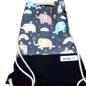 Sac pour enfants "Éléphants" avec étiquette nominative, sac de sport pour enfants, doublure intérieure - sac intérieur et softshell imperméable, 28x32 - largeur/hauteur