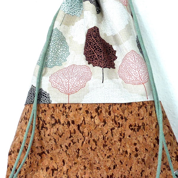 Cork Leather Gym Bag Leaves Trees Pastel Inner Pocket