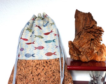 Cork leather gym bag backpack inner pocket nature fish