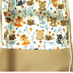 NOVA bolsa de ginástica infantil com crachá "Animal Kita", forro interno impermeável e motivos de animais Cordura bege