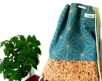 Cork gym bag "Artdeko" inner pocket cork backpack green golden star