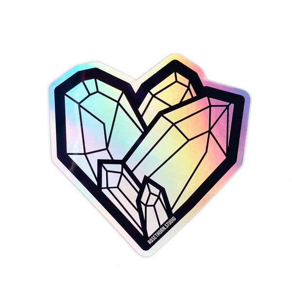 Crystal Heart Holographic Sticker, Laptop Sticker