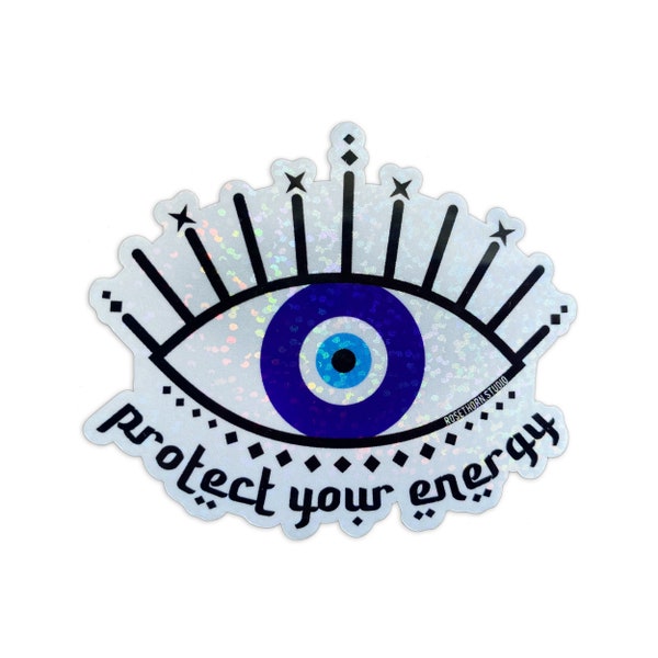 Evil Eye "Protect Your Energy" Glitter Sticker, Laptop Stickers