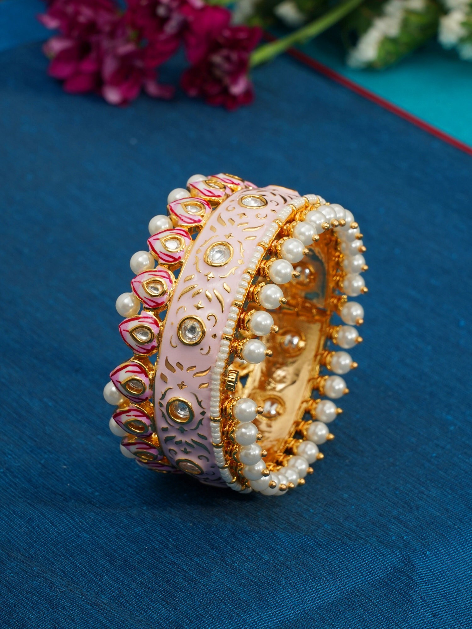 SAROJA - Gold plated Kundan with Meenakari openable Kada/Bangles – HOUSE OF  SAANVI