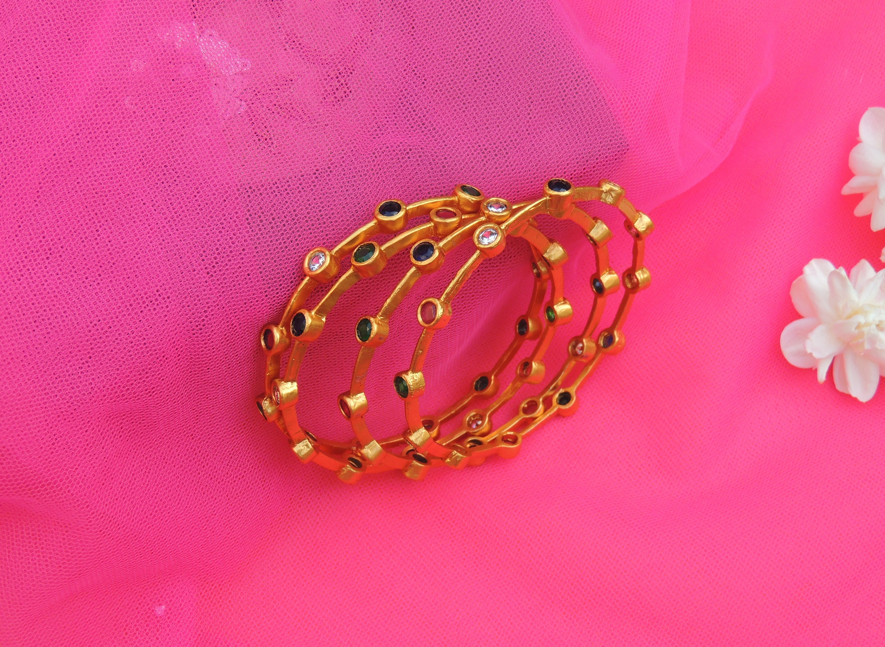 Rose Gold polish Colorful Indian Bangles 4 Bangle set Kemp Etsy