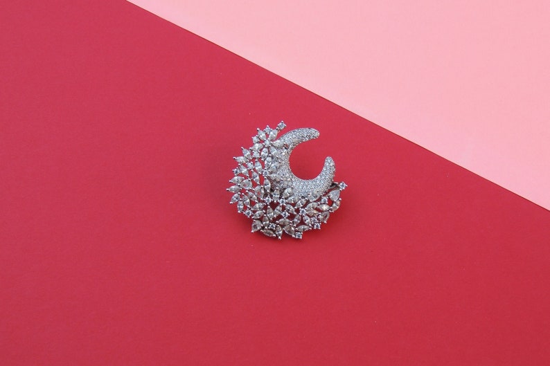 Brooches for women, Sweater Brooch, CZ Diamond Pin, Cubic Zirconia Brooch, AD Collar Pin, Jewelry gifts for women,Round Brooch for Saree Pin image 1