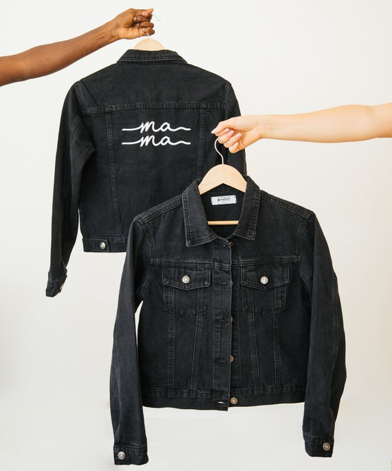 Black Denim Mama Jacket New Mama Cursive Jean Jacket Stylish Mom