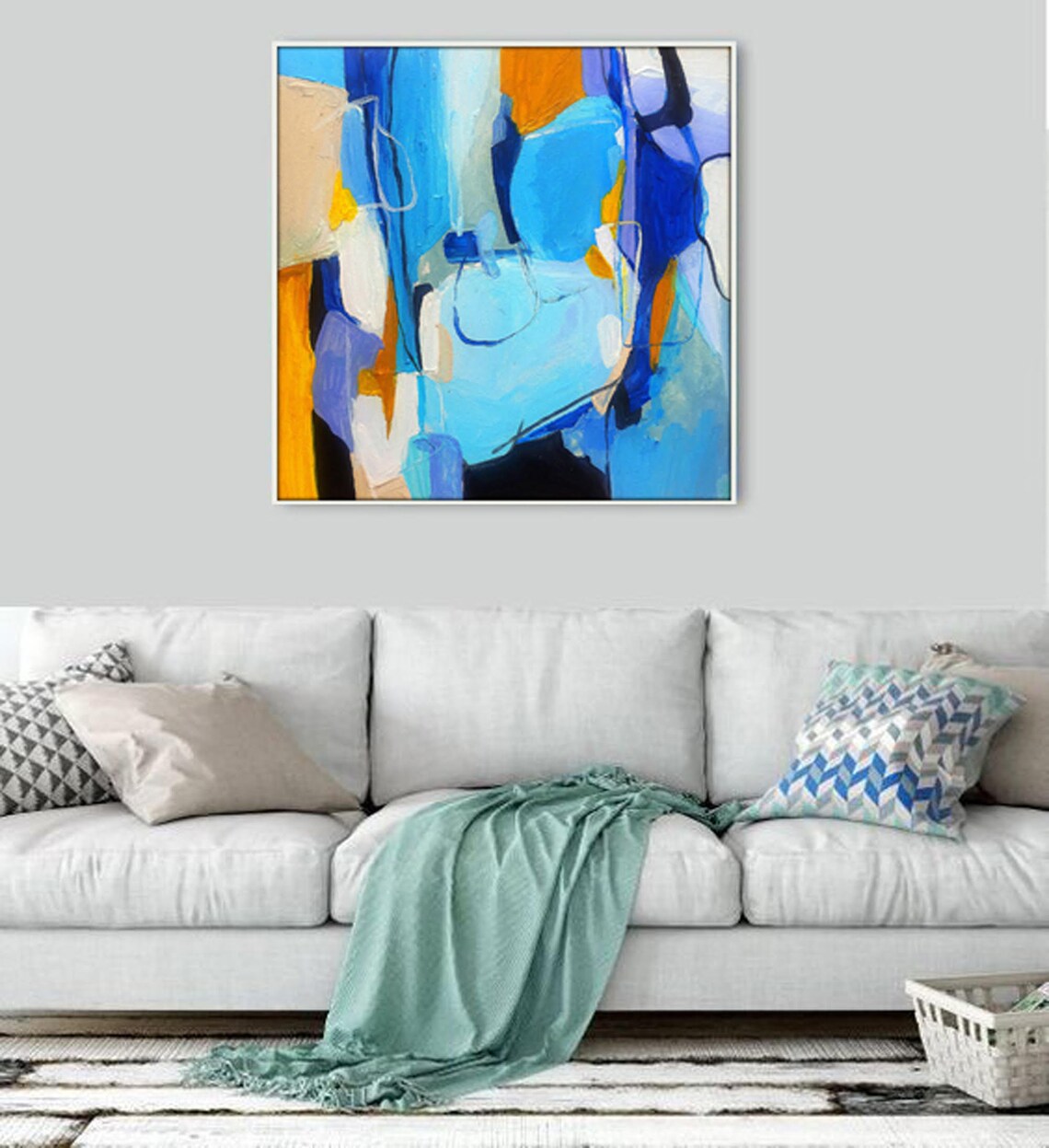 Abstract canvas wall art Blue and blue minimalist painting on Etsy
