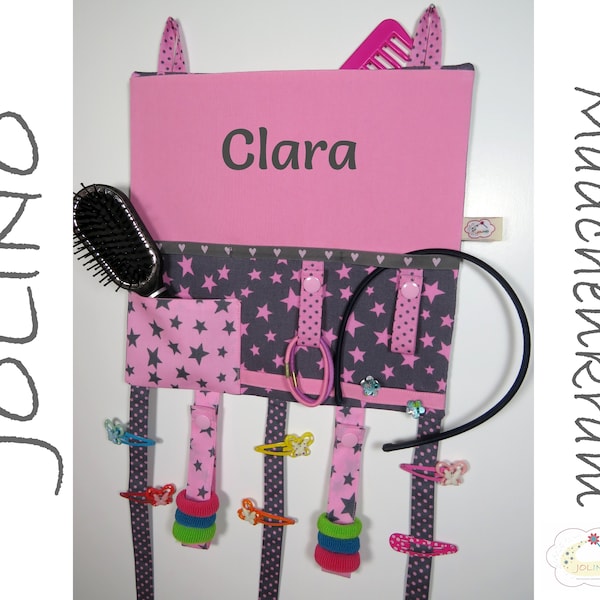 Haarspangenhalter personalisiert rosa grau // Haarspangentasche mit Name // Aufbewahrung Haarschmuck // Einschulung Geschenk Mädchen