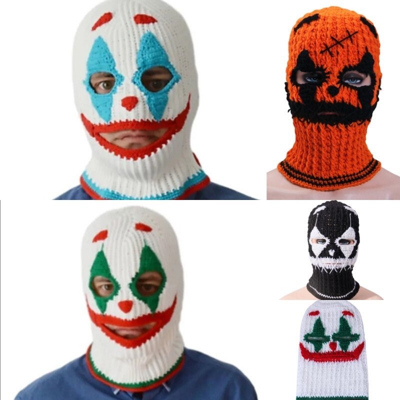 Distressed Baddie gangsta balaclava 3 holes Creepy clown crochet face ski  mask