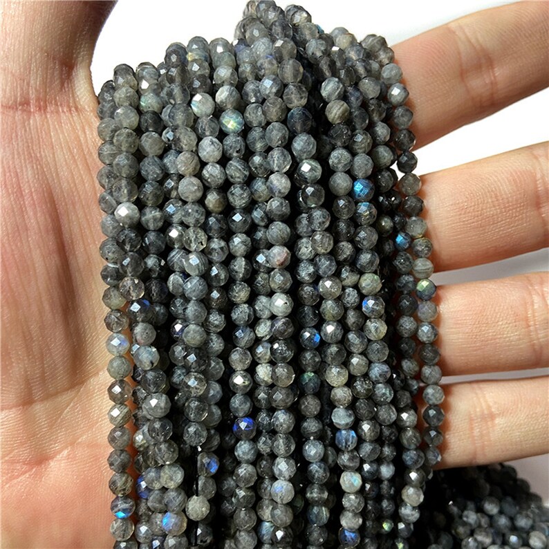 Natural Black Labradorite Beads Stone Beads Shiny Beads Faceted Beads Gemstone Beads 2 3 4mm Small Bead For Jewelry Making DIY 15.5/'/' Strand