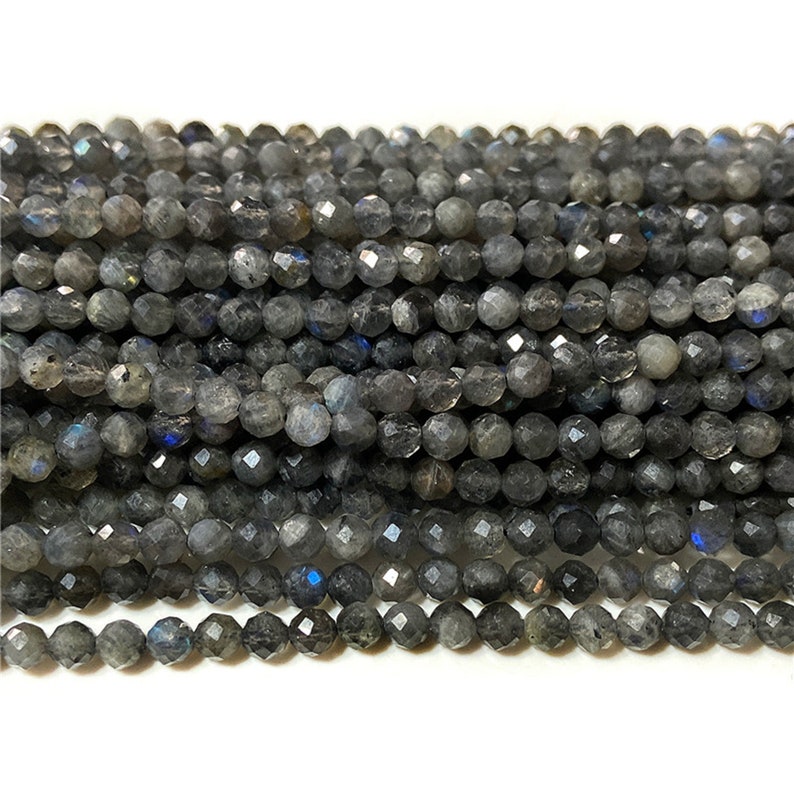Natural Black Labradorite Beads Stone Beads Shiny Beads Faceted Beads Gemstone Beads 2 3 4mm Small Bead For Jewelry Making DIY 15.5/'/' Strand