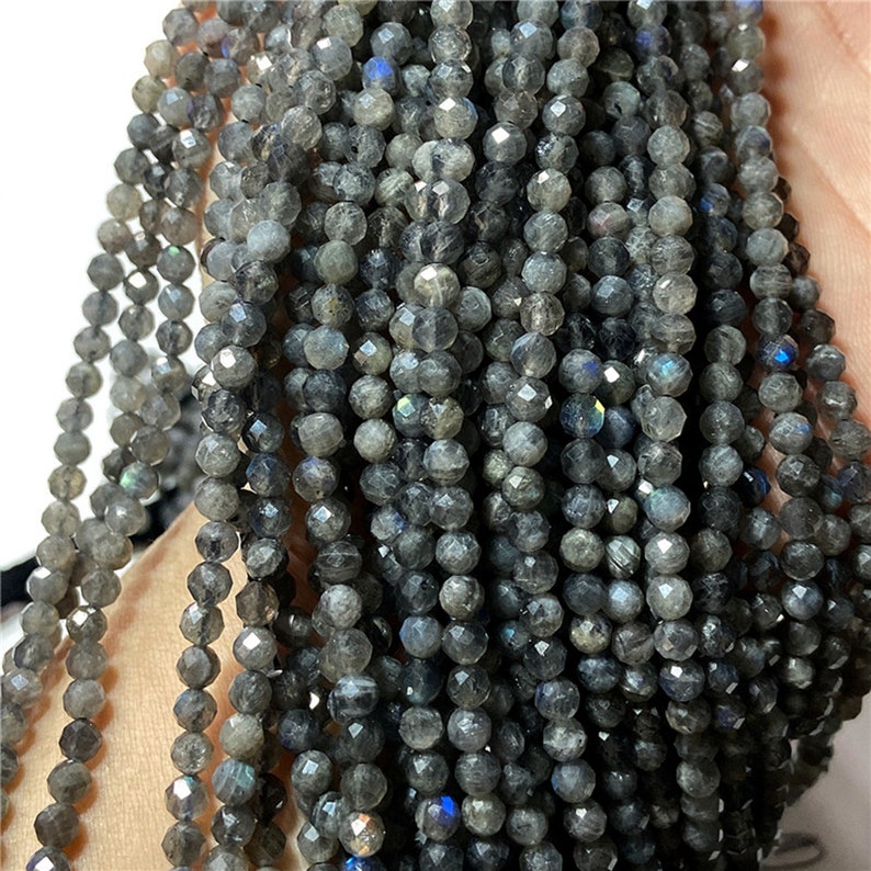 Natural Black Labradorite Beads Stone Beads Shiny Beads Faceted Beads Gemstone Beads 2 3 4mm Small Bead For Jewelry Making DIY 15.5/'/' Strand