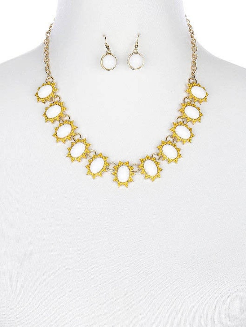 Color Homaica Stone Sunbust Bib Necklace And Earring Set