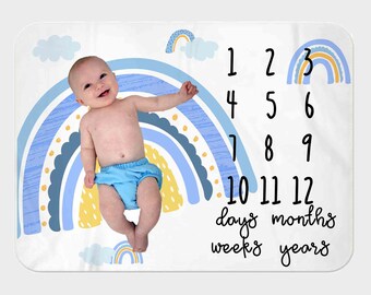 Baby Boy Milestone Blanket, Boy Month Blanket, rainbow, Premium baby blanket, Personalized baby blanket, Personalized milestone blanket