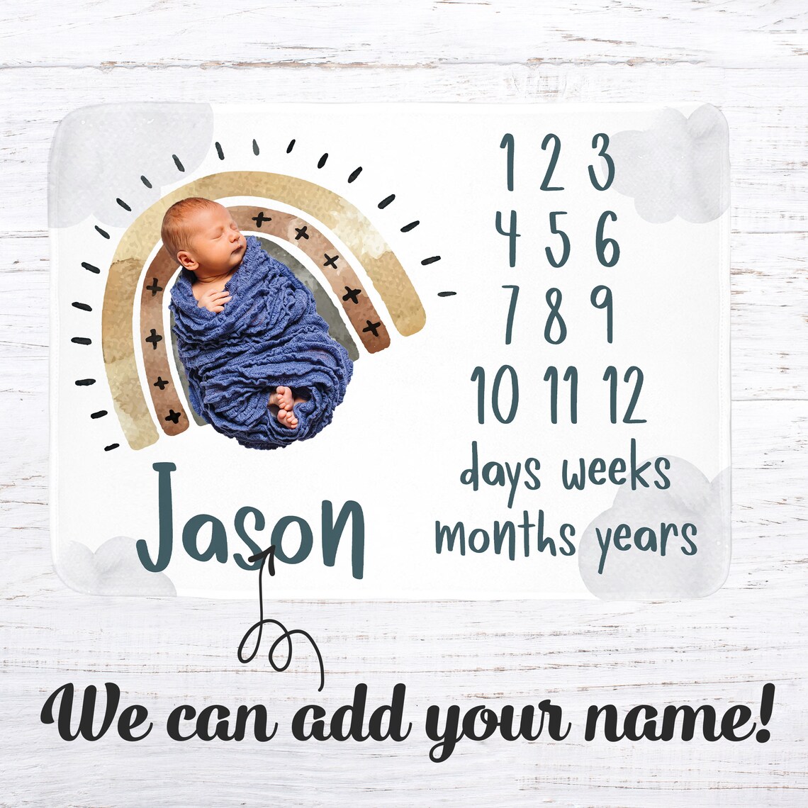 Baby Boy Milestone Blanket, Boy Month Blanket, rainbow, Premium baby