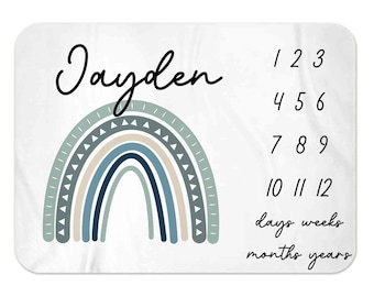 Baby Boy Milestone Blanket, Boy Month Blanket, rainbow, Premium baby blanket, Personalized baby blanket, Personalized milestone blanket