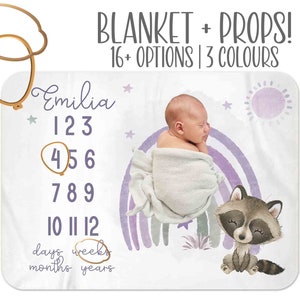 Personalized baby blanket, Baby Girl Milestone Blanket, Girl Month Blanket, rainbow, Premium baby blanket,  Personalized milestone blanket