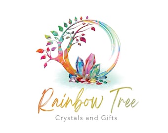 Rainbow tree logo, tree of life, spiritual logo, Crystal logo, Crystal tree, Holistic logo,