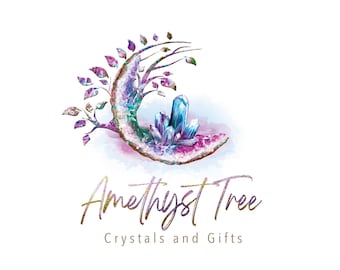 Amethyst tree, Crystal logo, tree of life, boho logo, spiritual logo,