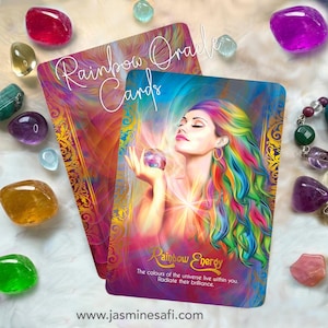 Rainbow energy cards, The Rainbow Oracle Deck | High Vibrational Oracle Cards | 5D Ascension tool | Rainbow Gold Edged | Guidebook Included
