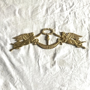 Antique French Ormolu Brass Furniture Hardware: Angels with Wreath