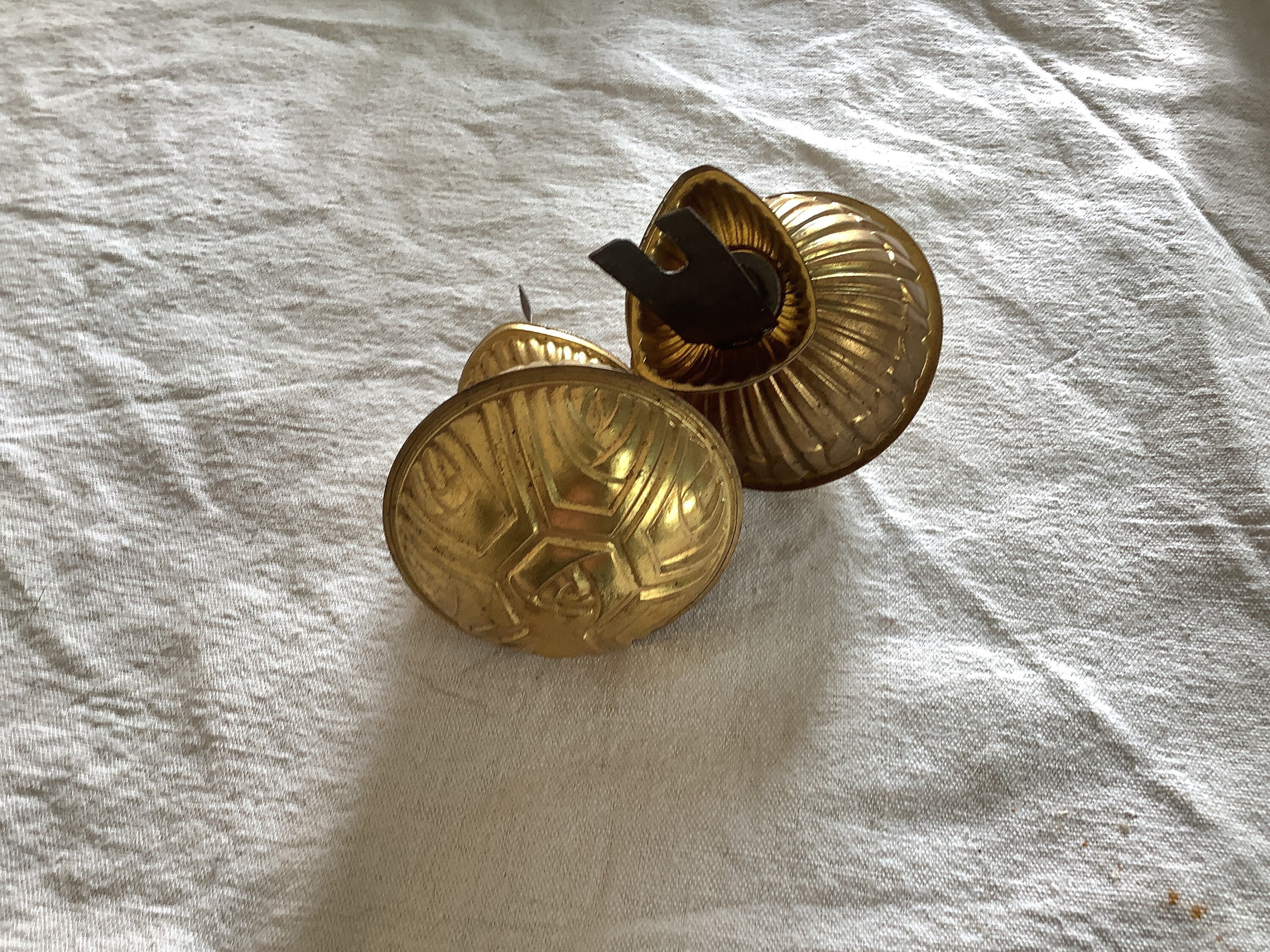 Ancien Français Ormolu Brass Art Déco Finials Curtain Pole Fin Années 1900 Fabriqué en France