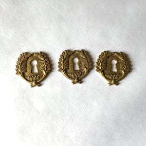 Vintage Petite Antique 1900s  French Escutcheon Key Hole Keyhole Covers Bronze 3 pieces