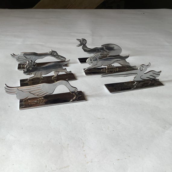 Six Antique Art Deco YOREL Chrome plated Animal Knife Rests - 1940s French