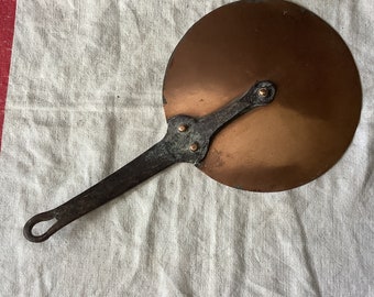 Vintage 1920s Copper medium  18 cm sized Sauce pan lid made in France, cast iron handle with copper rivets lid 20 cm handmade