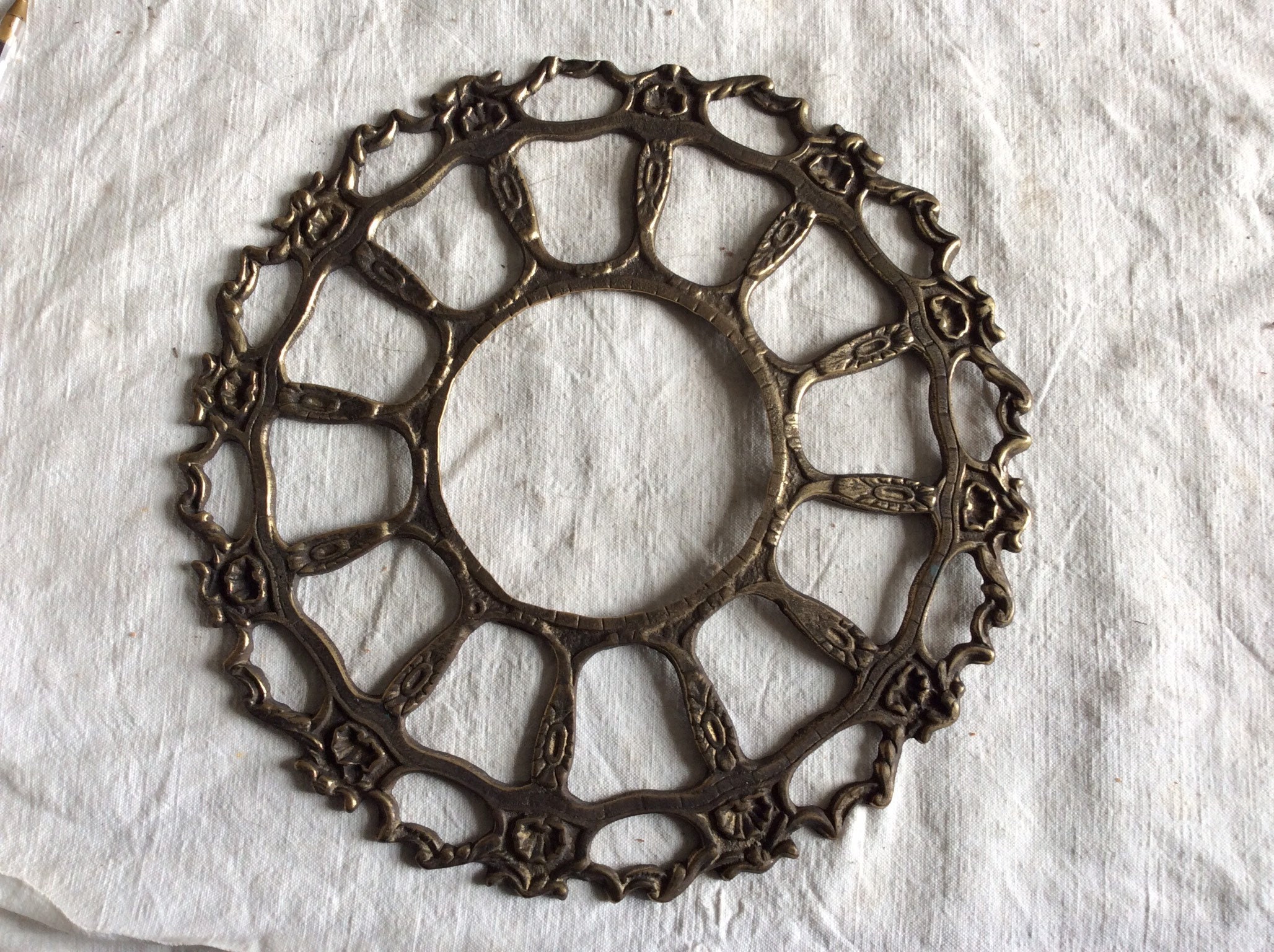 Antique Français Clock Face Piece Sun Motif Brass Decorative Vintage Hardware For Furniture 1940S. O