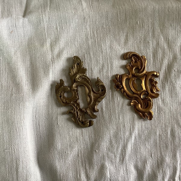 Vintage Antique 1900s  French Escutcheon Key Hole Keyhole Covers Brass 2 pieces