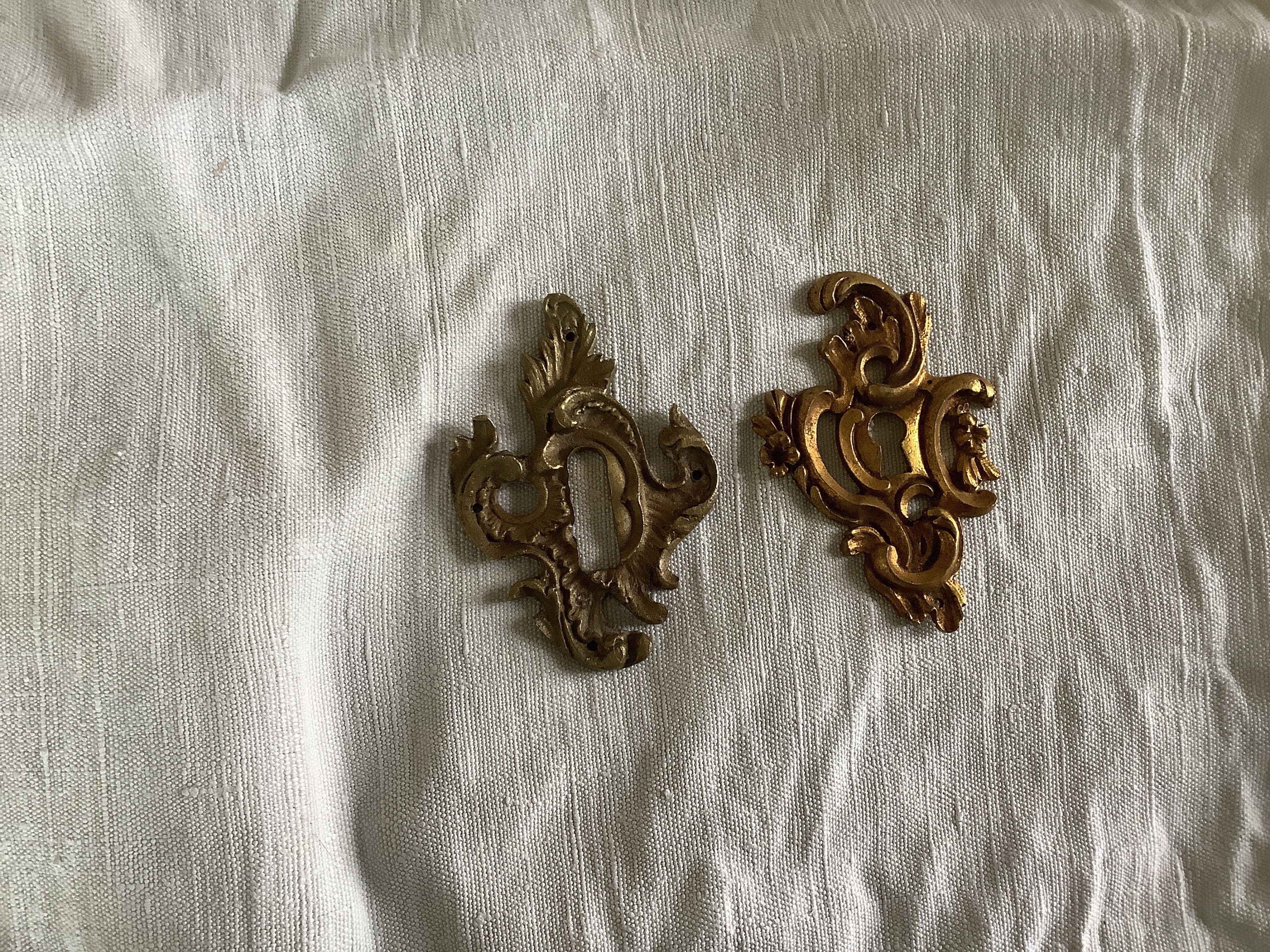 Vintage Antique Années 1900 Français Trou de Serrure Escutcheon Key Hole Couvre Brass 2 Pièces