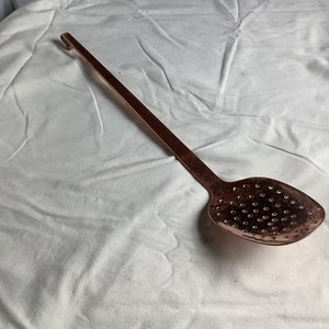 Antique Copper Skimmer Colander Handmade made in France Solid Copper weighs 860 grams