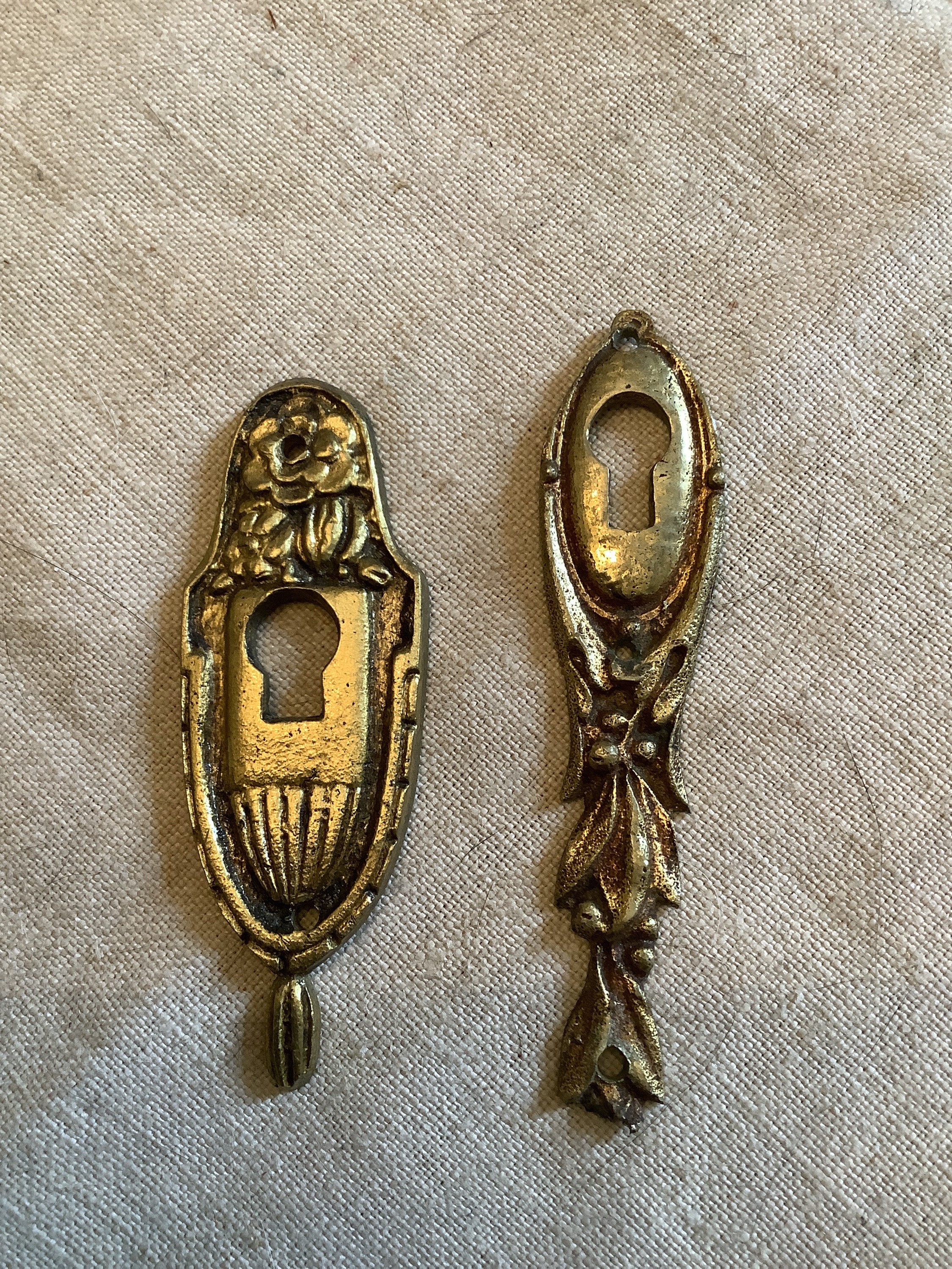 Vintage Antique Années 1900 Français Trou de Serrure Escutcheon Key Hole Couvre Brass 2 Pièces