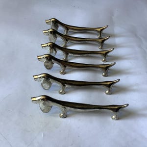 Sex matchande vintage taxar, Weinerhundar, formade knivstöd, fransk krom, original