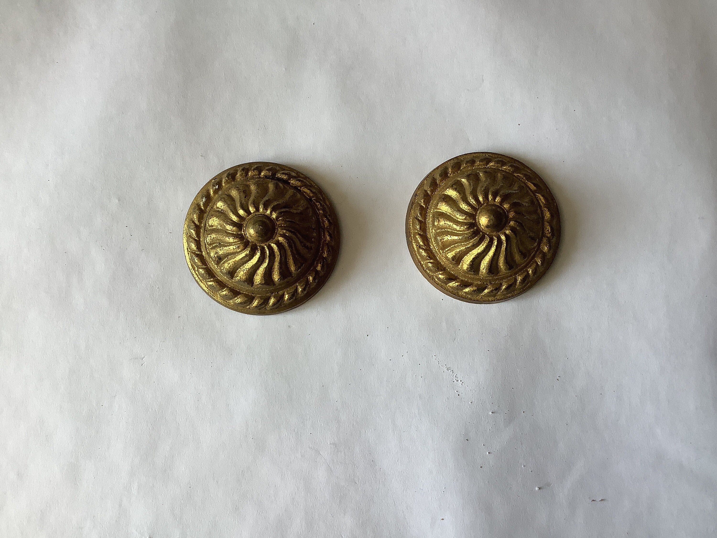 Antique Français Ormolu Brass Art Déco Finials Curtain Pole Fin Années 1900 Fabriqué en France