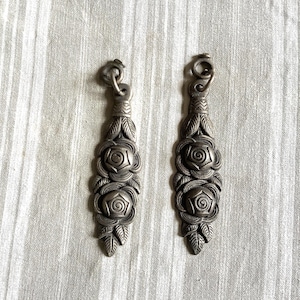 Antique French Pewter Curtain Cord Pulls: Art Nouveau Floral Pair