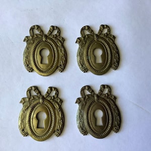 Vintage Antique 1900s  French Escutcheon Key Hole Keyhole Covers Brass 4 pieces Ribbon