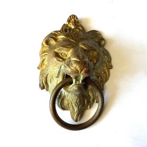 Antique Petite Bronze guildes Lion Head Door knocker  - 1900s