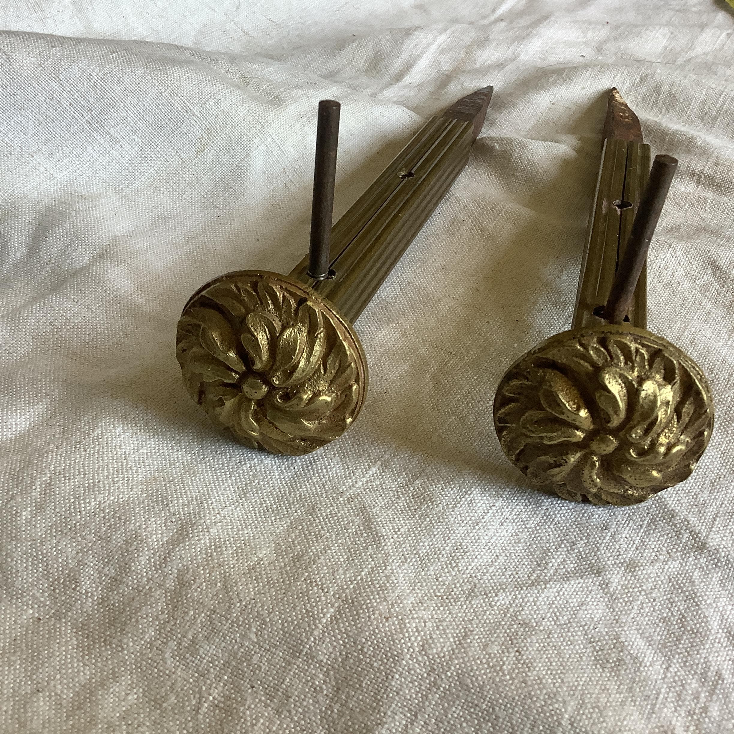Antique Gilded Brass Curtain Pole Mounts - French Classical Style
