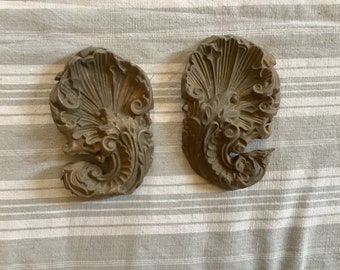 Antique French Tinplate Curtain Finials: Gold Dragon Decor