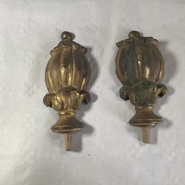 Antique French Tinplate curtain finials gold coloured 1900s Made in France light metal odd pieces almost like stage decoration tin plate