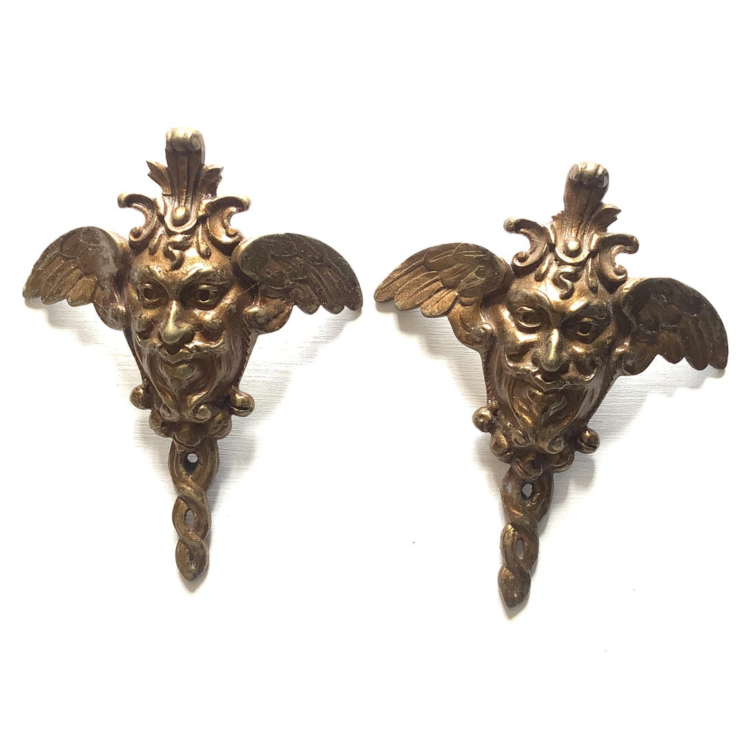 Antique Pair GOTHIC French Vintage Ormolu Bronze Decorative Gargoyle ...