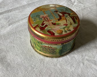 vintage années 1940 vintage Petite Round Tin Box Made in France boîte produite par Vichy ronde étain belle architecture française représentée